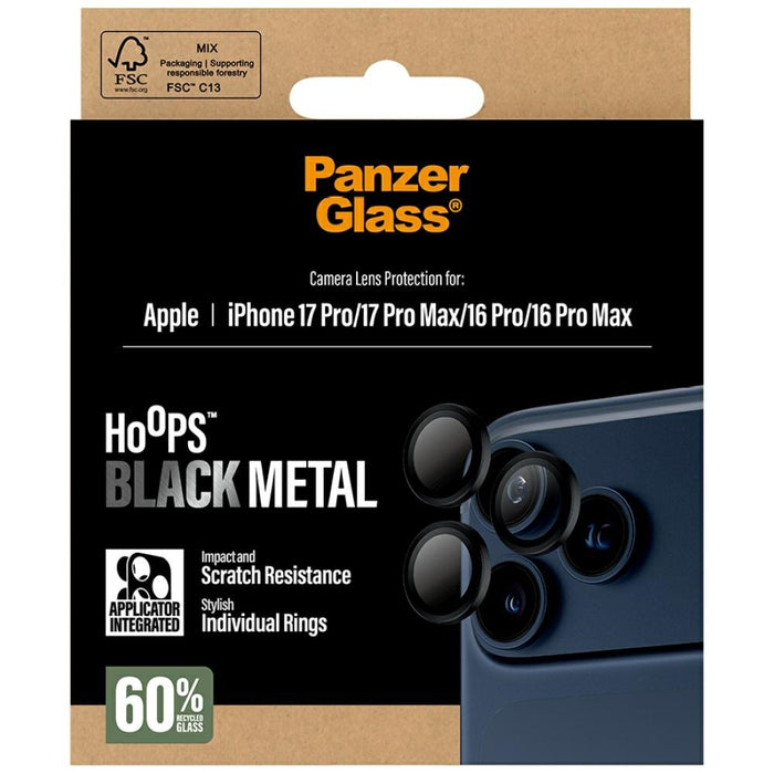 PanzerGlass Hoops Tempered Glass Lens Screen Protector for iPhone 17 Pro / 17 Pro Max / 16 Pro / 16 Pro Max Black