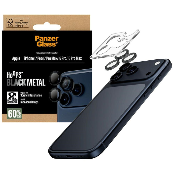 PanzerGlass Hoops Tempered Glass Lens Screen Protector for iPhone 17 Pro / 17 Pro Max / 16 Pro / 16 Pro Max Black
