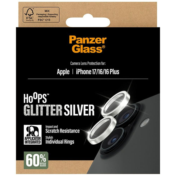 PanzerGlass Hoops Glitter Tempered Glass Lens Screen Protector for iPhone 17 / 16 / 16 Plus - Silver
