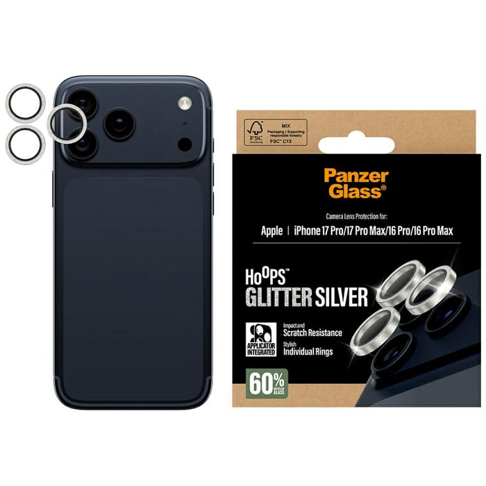 PanzerGlass Hoops Glitter Tempered Glass Lens Screen Protector for iPhone 17 Pro / 17 Pro Max / 16 Pro / 16 Pro Max - Silver