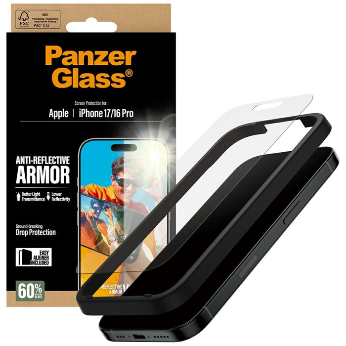 PanzerGlass Armor Anti-Reflective EasyAligner Tempered Glass for iPhone 17 / 16 Pro