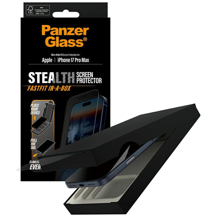 PanzerGlass Stealth Ultra-Wide Fit Fastfit Tempered Glass for iPhone 17 Pro Max