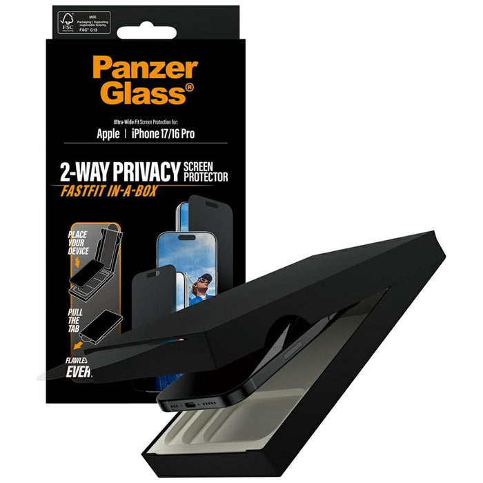 PanzerGlass Ultra-Wide Fit Fastfit Privacy Glass for iPhone 17 / 16 Pro