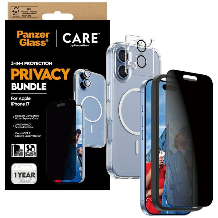 CARE by PanzerGlass Flagship Privacy 3-in-1 Case + Privacy Glass + Lens for iPhone 17
