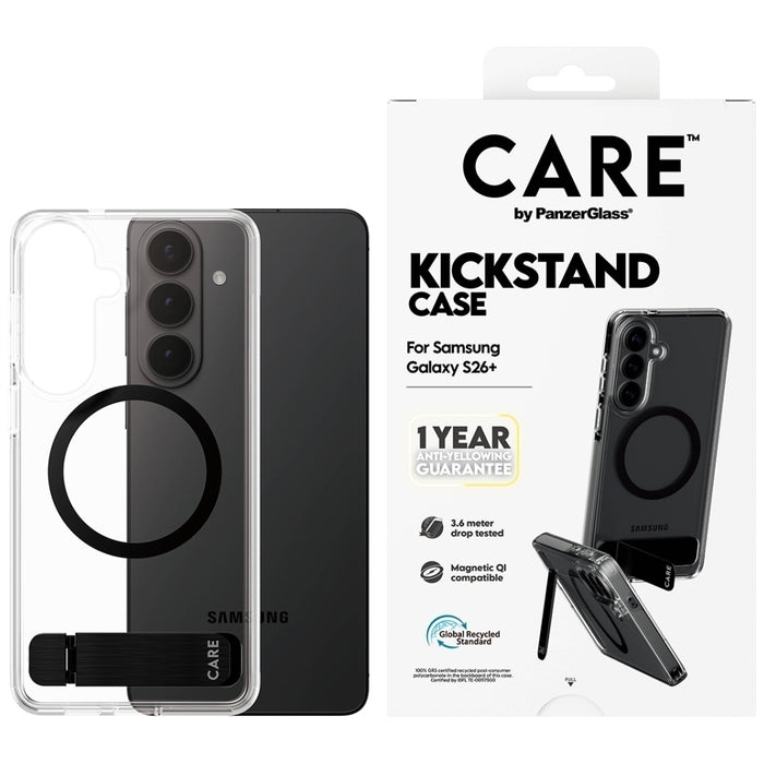 CARE by PanzerGlass Black Kickstand &amp; QI Case for Samsung Galaxy S26+ - Transparent