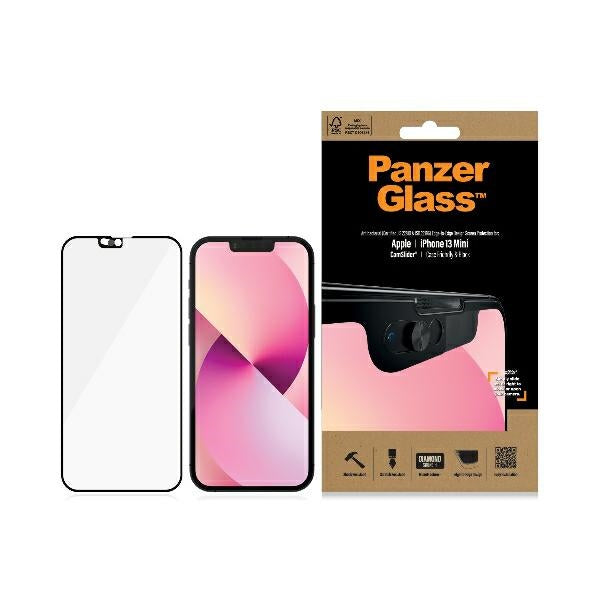 PanzerGlass E2E Microfracture Tempered Glass for iPhone 13 Mini CamSlider Case Friendly AntiBacterial - Black