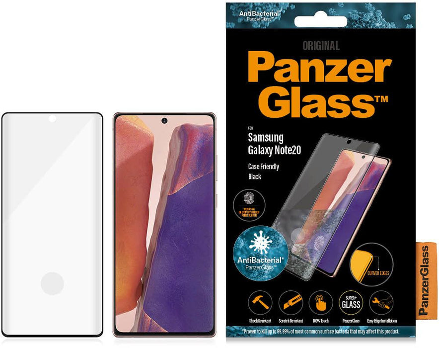 PanzerGlass Curved Super+ Tempered Glass for Samsung Note 20 Case Friendly Finger Print AntiBacterial - Black