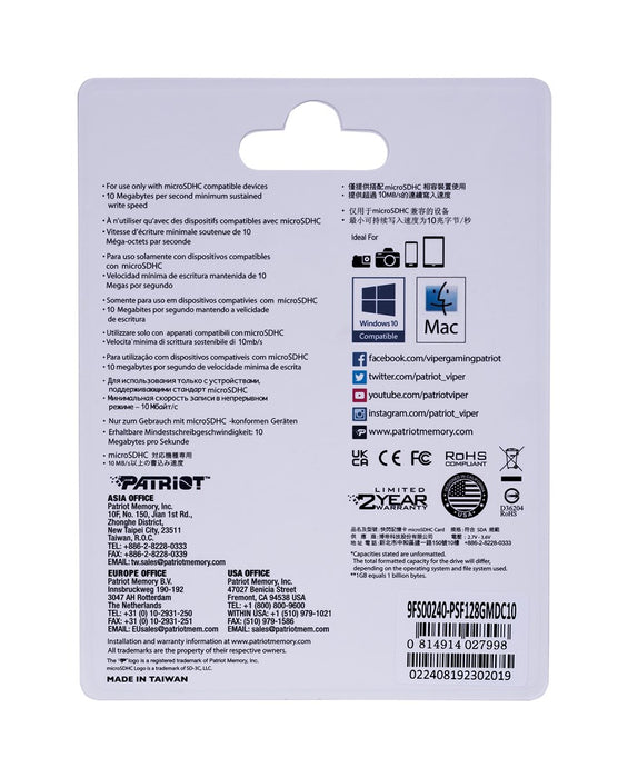 Patriot Memory PSF128GMDC10 memory card 128 GB MicroSDXC UHS-I Class 10