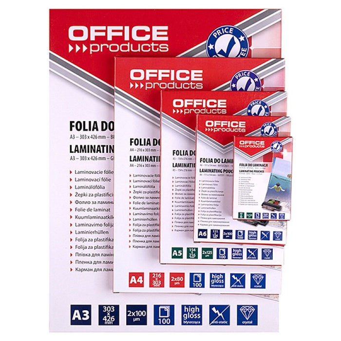 OFFICE PRODUCTS Laminating film, A4, 2x100 microns, glossy, 100 sheets, transparent