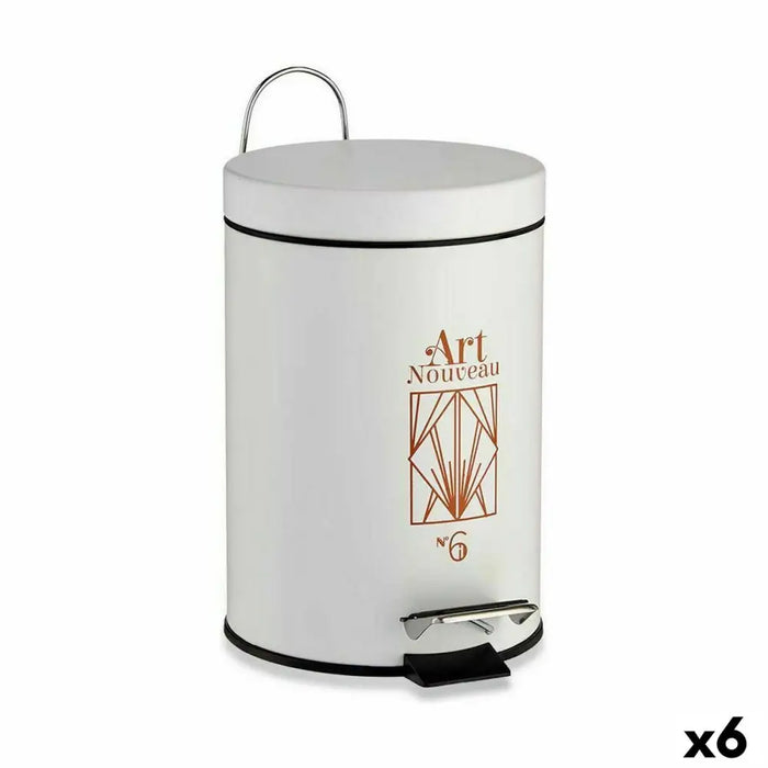 Pedal bin Berilo Art Nouveau White Bronze Steel Plastic 3 L (6 Units) - Почистване Прахосмукачки И Гладене<<<Дом