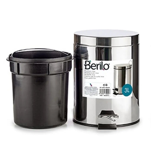 Pedal bin Berilo Silver Stainless steel Plastic 3 L (6 Units) - Почистване Прахосмукачки И Гладене<<<Дом