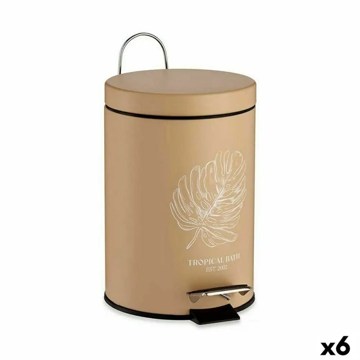 Pedal bin Berilo Tropical Bath White Beige Steel Plastic 3 L (6 Units) - Почистване Прахосмукачки И Гладене<<<Дом