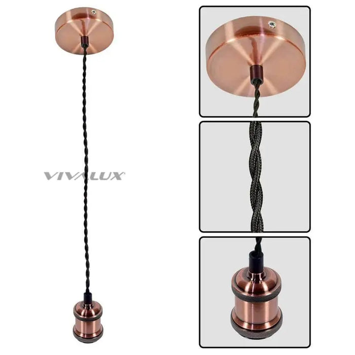 PENDANT E27 RETRO ANTIQUE WITH BLACK TWISTED VIVALUX CABLE - Пендели<<<Вътрешно