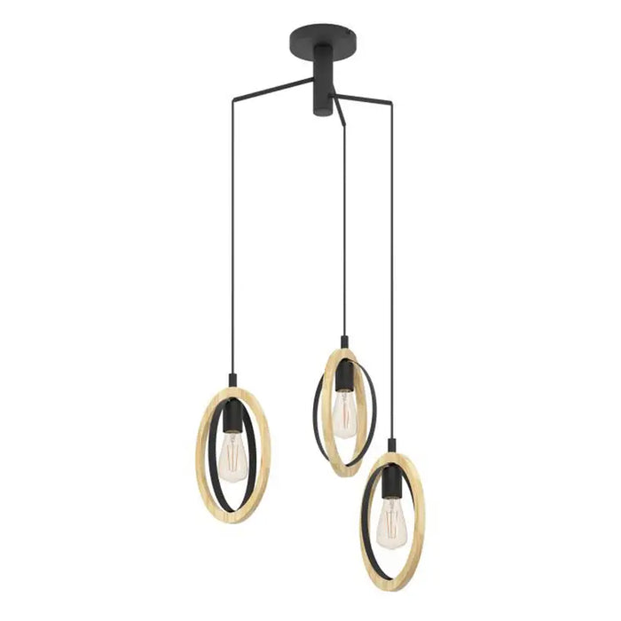 PENDANT E27 TRIPLE BLACK/WOOD F62CM EGLO BASILDON - Пендели<<<Вътрешно