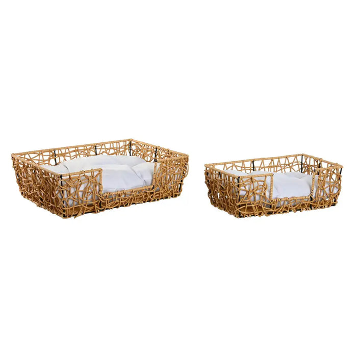 Pet bed Home ESPRIT White Light brown Metal synthetic rattan 50 x 35 x 14 cm (2 Pieces) - Домашни Животни<<<Дом