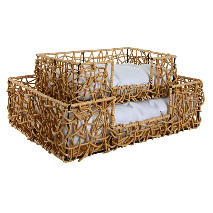 Pet bed Home ESPRIT White Light brown Metal synthetic rattan 50 x 35 x 14 cm (2 Pieces) - Домашни Животни<<<Дом