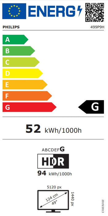 Philips 499P9H 49’’ 32:9 Super Wide Curved 1800R VA LED 5120x1440@60Hz HDR 400 5ms 3000:1 80M:1 DCR 450 cd/m2 Web