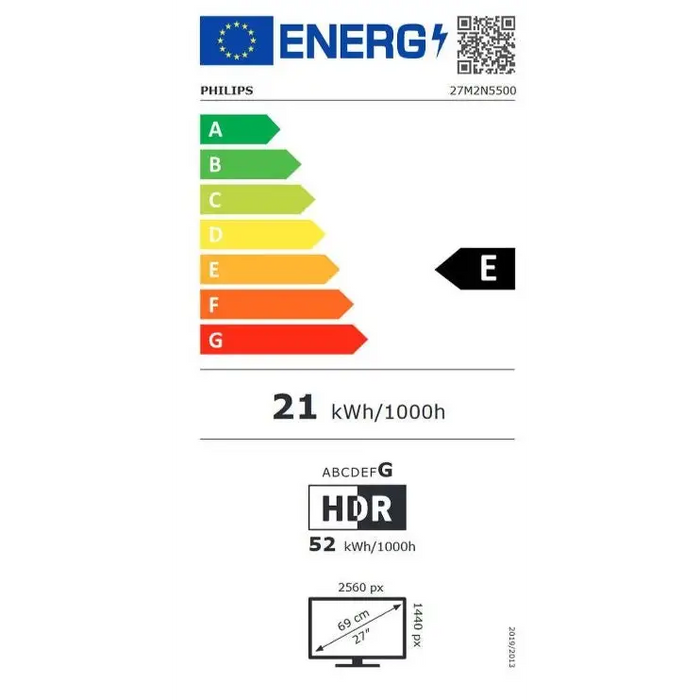 Philips Evnia 27M2N5500 27’’ IPS WLED 2560x1440@180Hz 1ms GtG 400cd m/2 1000:1 80M:1 DCR Adaptive Sync FlickerFree Blue