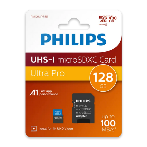 Philips Micro SDHC Card 128GB Class 10 UHS-I U3 - Карти памет<<<Памети<<<MediaTrade