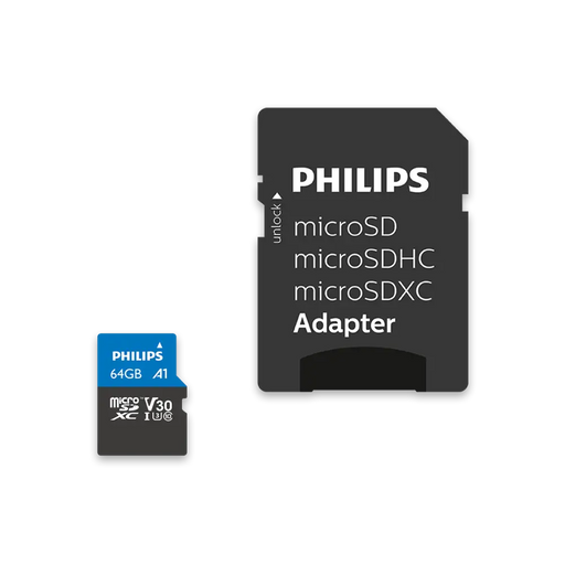 Philips Micro SDHC Card 64GB Class 10 UHS-I U3 V30 A1 - Карти памет<<<Памети<<<MediaTrade