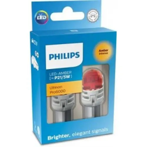 PHILIPS ULTINION PRO6000 AMBER P21/5W LED 0,5W/2,5W 12V CARTON BOX X2 PCS - КРУШКИ И СВЕТЛИНИ<<<MaxCar