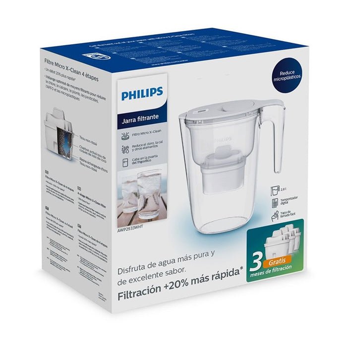 FILTERING JUG FOR 2.6L WATER WITH TIMER + 3 pcs. FILTER AWP2933WHT PHILIPS - WHITE