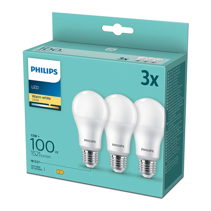 LED BULB PHILIPS E27 13W 2700K 3 PACK