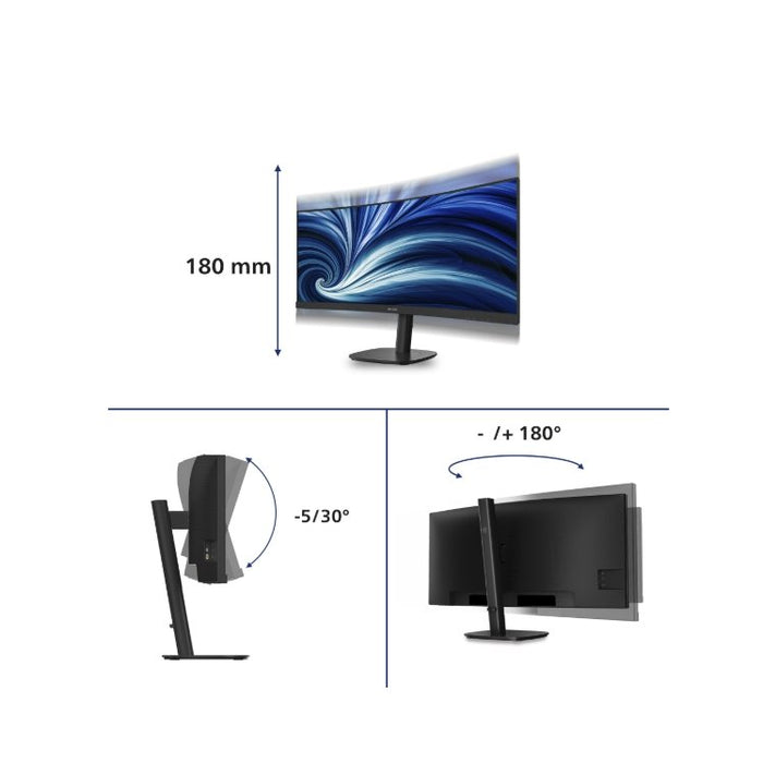 Philips 34B2N3500C, 34" Curved 1500R, VA, WLED, 3440x1440@120Hz, 4ms GtG, 350cd m/2, 3500:1, 50M:1 DCR, Adaptive Sync, FlickerFree, SoftBlue, 5Wx2, Tilt, Height Adjust, Swivel, 2xHDMI, DP, USB hub