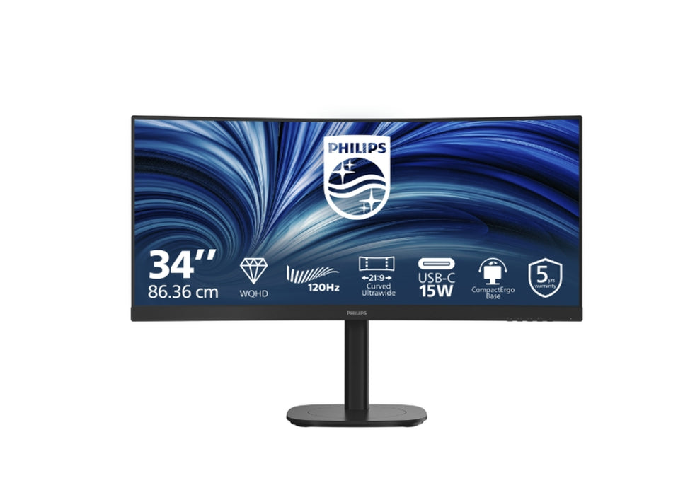 Philips 34B2N3500C, 34" Curved 1500R, VA, WLED, 3440x1440@120Hz, 4ms GtG, 350cd m/2, 3500:1, 50M:1 DCR, Adaptive Sync, FlickerFree, SoftBlue, 5Wx2, Tilt, Height Adjust, Swivel, 2xHDMI, DP, USB hub
