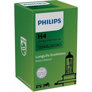 PHILIPS LONGLIFE ECOVISION H4 3200K 55W/60W 12V CARTON BOX 1 PCS