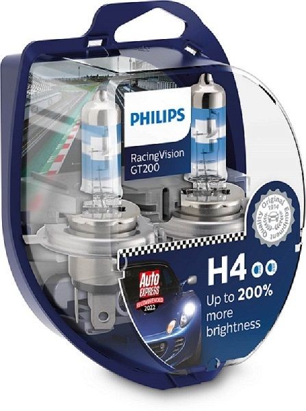 PHILIPS RACINGVISION GT200 H4 3200K 55W/60W 12V CARTON BOX X2 PCS