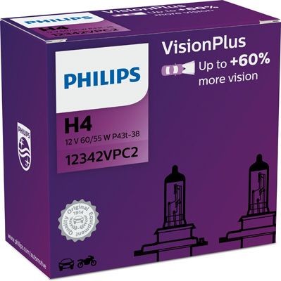 PHILIPS VISONPLUS PLUS 60% H4 3600K 55W/60W 12V CARTON BOX X2 PCS