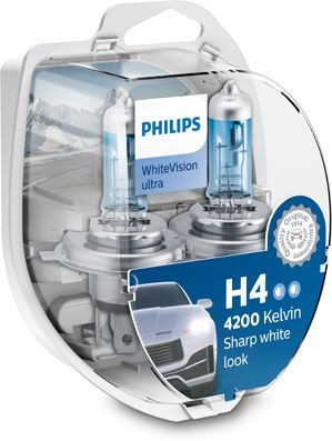 PHILIPS WHITEVISON ULTRA H4 5000K 55W/60W 12V CARTON BOX X2 PCS