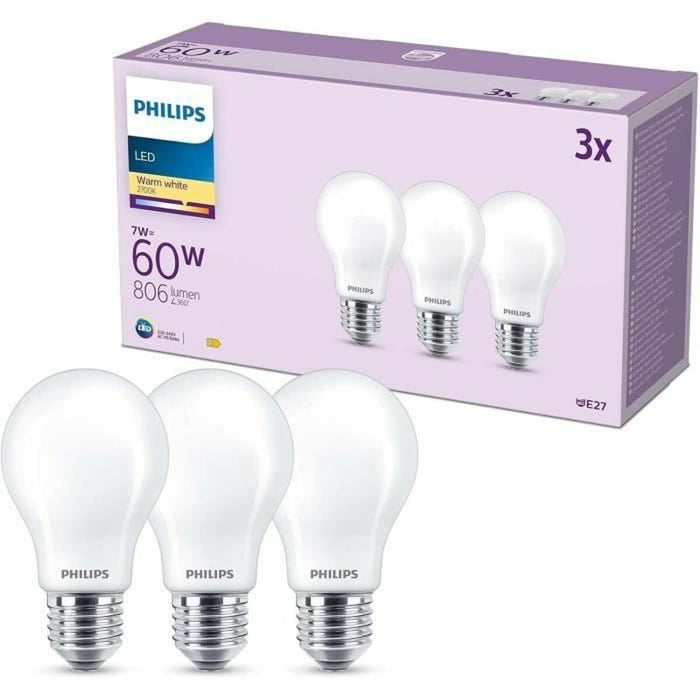 LED lamp Philips A60 E27 Soft green E 7 W 60 W E27 806 lm 3 Units (2700 K)