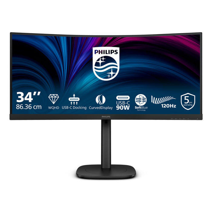 Philips 34B2U3600C, 34" Curved 1500R, VA, WLED, 3440x1440@120Hz, 4ms GtG, 300cd m/2, 3500:1, 50M:1 DCR, Adaptive Sync, FlickerFree, SoftBlue, 5Wx2, Tilt, Height Adjust, Swivel, HDMI, DP, USB hub