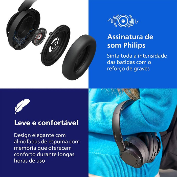 PHILIPS Wireless On Ear Headphone with mic 40mm noise canceling Pro drivers/closed-back black