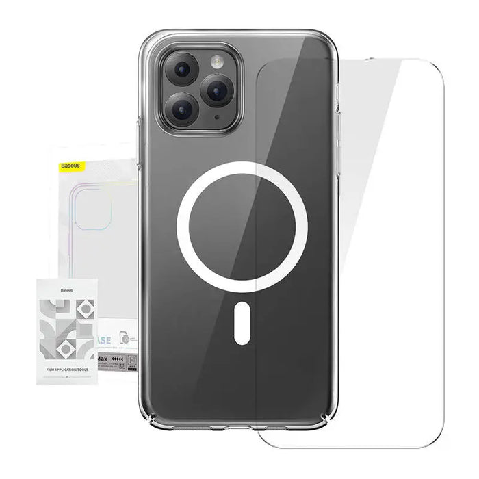 Phone case Baseus Magnetic Crystal Clear for iPhone 11 Pro Max (transparent) with all-tempered-glass screen protector