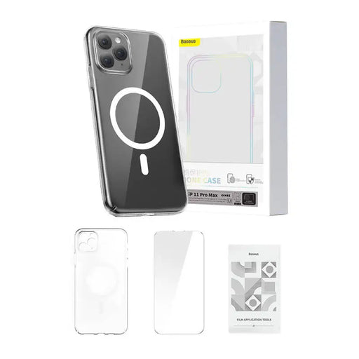 Phone case Baseus Magnetic Crystal Clear for iPhone 11 Pro Max (transparent) with all-tempered-glass screen protector