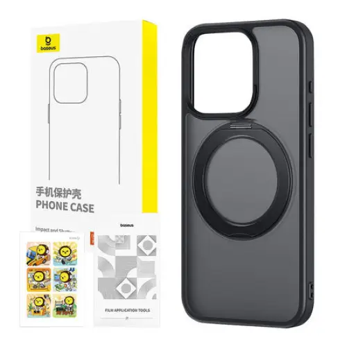 Phone Case with Stand Baseus SkyRing 360° for iP 15 +tempered-glass and cleaning kit (black) - Protective cases