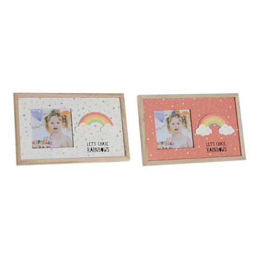 Photo frame DKD Home Decor Rainbow Pink White Children’s MDF Wood (25 x 1 x 16 cm) (2 Units) - Декорация и