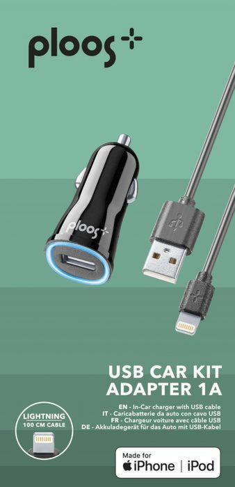 Car charger PLOOS Apple, MFI 1A black