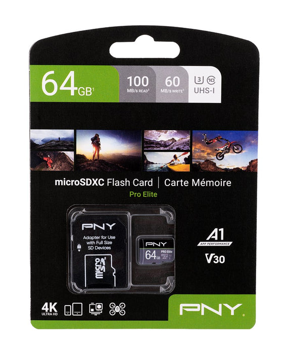 Micro SD Memory Card with Adaptor PNY P-SDU64GV31100PRO-GE Pro Elite C10 64 GB