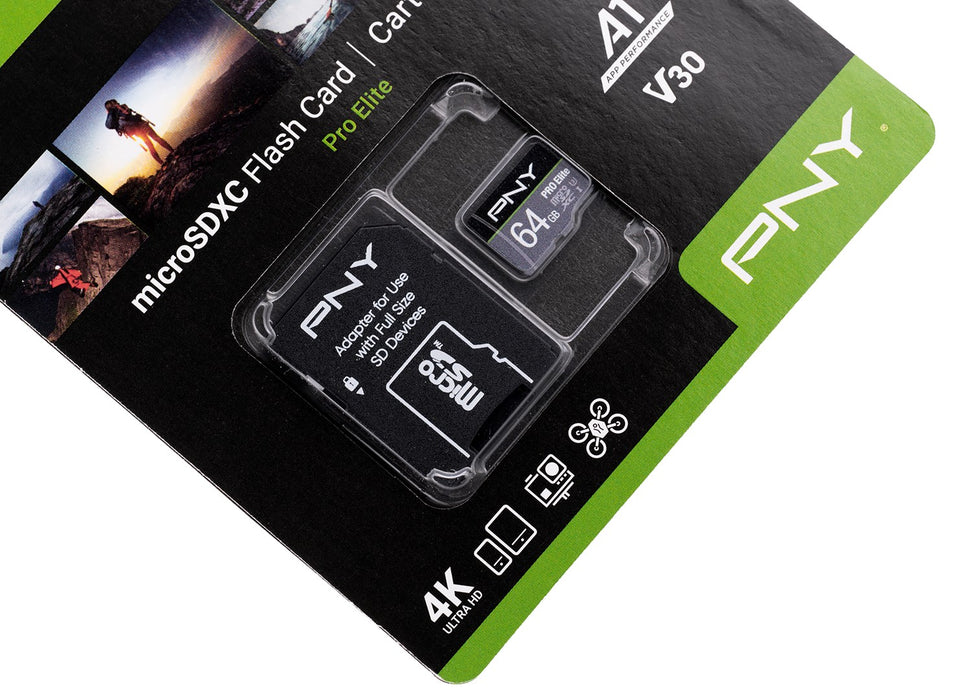 Micro SD Memory Card with Adaptor PNY P-SDU64GV31100PRO-GE Pro Elite C10 64 GB