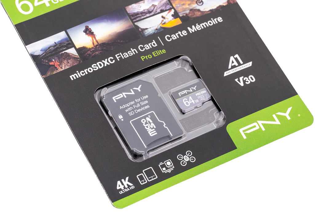 Micro SD Memory Card with Adaptor PNY P-SDU64GV31100PRO-GE Pro Elite C10 64 GB