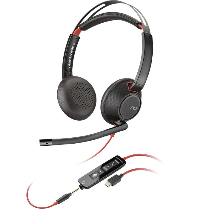 HP Poly Blackwire 5220 Stereo USB-C Headset +3.5mm Plug +USB-C/A Adapter Bulk SmartBuy