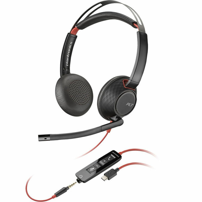 HP Poly Blackwire 5220 Stereo USB-C Headset +3.5mm Plug +USB-C/A Adapter Bulk SmartBuy