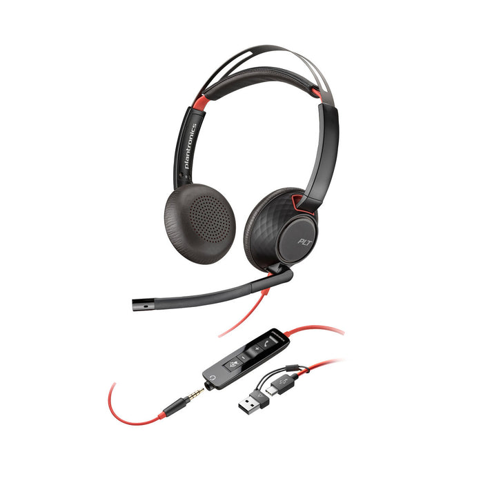 HP Poly Blackwire 5220 Stereo USB-C Headset +3.5mm Plug +USB-C/A Adapter Bulk SmartBuy