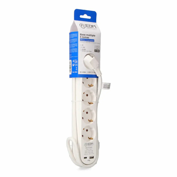 Power Socket - 5 sockets with Switch EDM 41824 White 3680 W 250 V (1,5 m) - Електроника Периферни и резервни
