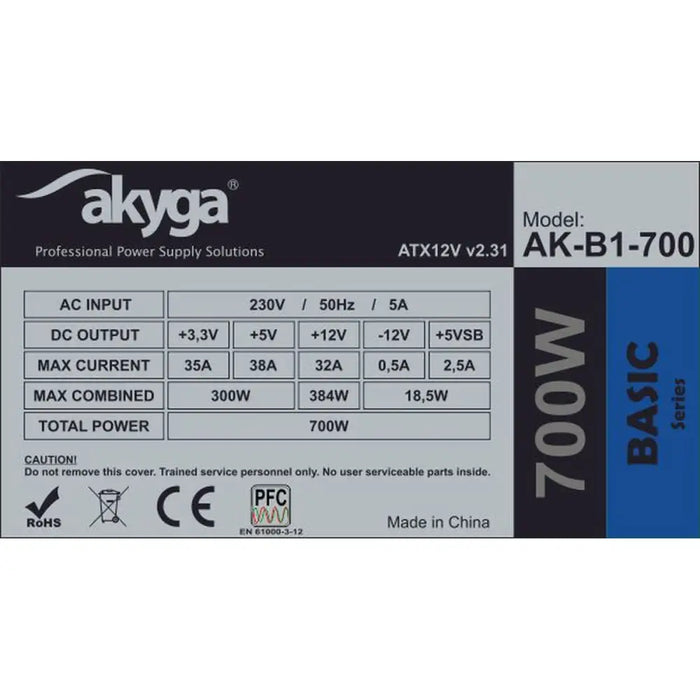 Power supply Akyga AK-B1-700 700 W Cabling Side ventilation ATX - Източници на захранване<<<Компютър Мрежи и