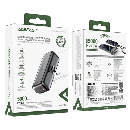 Powerbank Acefast M9 5000mAh USB-C (male) / USB-C (female) PD 20W - black - Powerbanks<<<HurtelXML